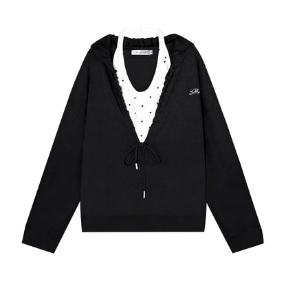 Polka Dot Hooded Vest Sweatshirt Set-Up