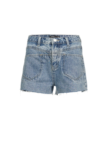 Raw-Edged Denim Shorts Pants