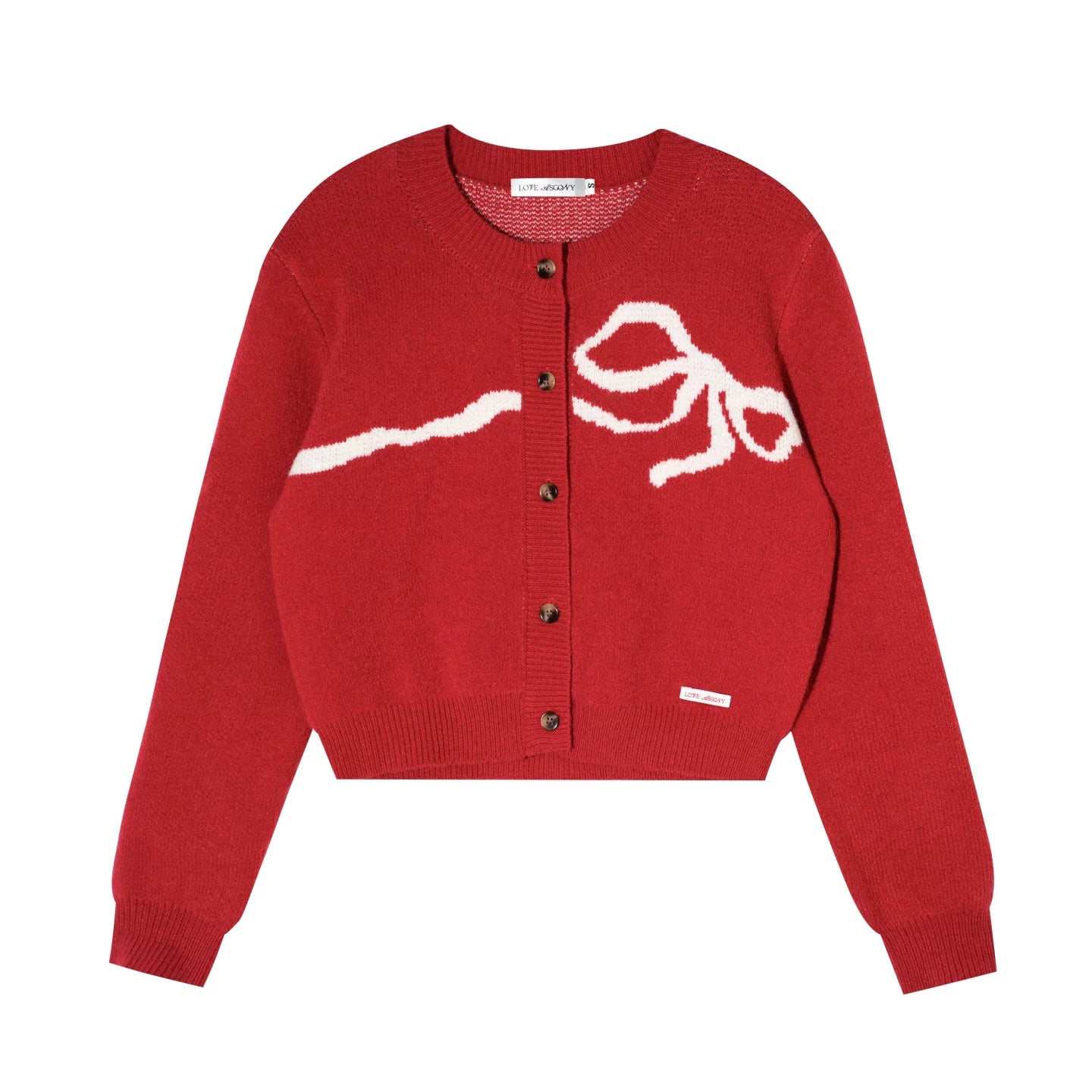 Bow Jacquard Cardigan Sweater