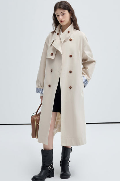 Lyocell Cotton Stand Collar Trench Coat