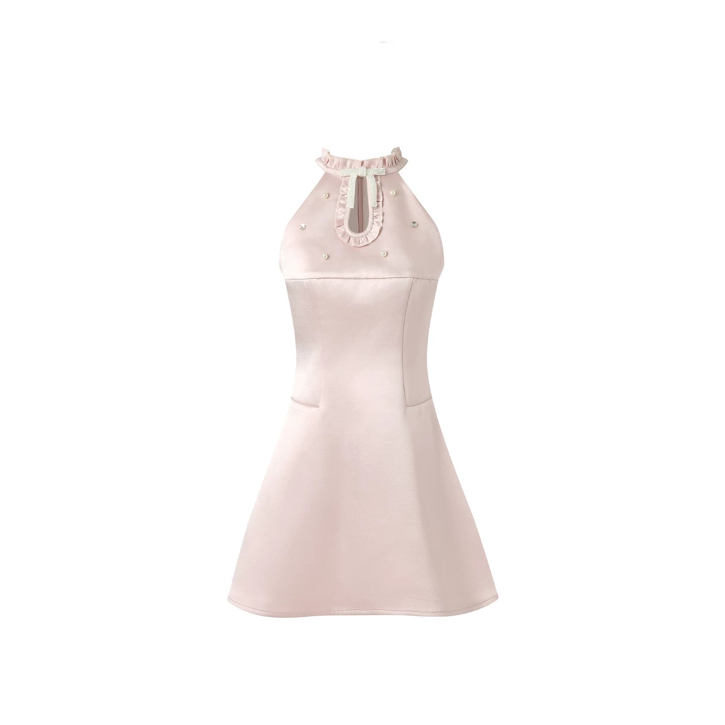 Abito rosa in raso con scollo all'americana