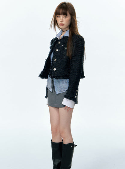 Retro Little Fragrance Black Short Cardigan Jacket