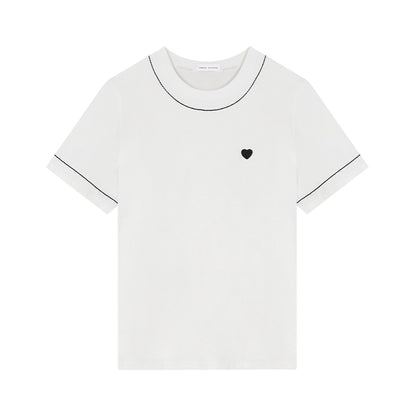 Hearts Embroidered Crew Neck Top