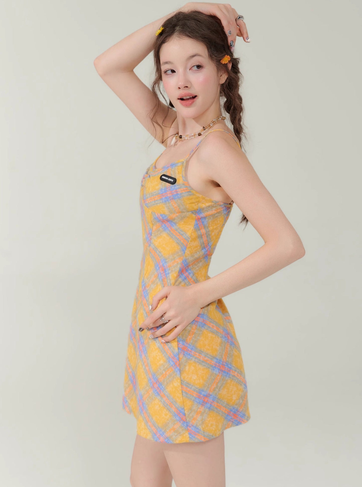 Slim Fit Yellow Plaid Dress