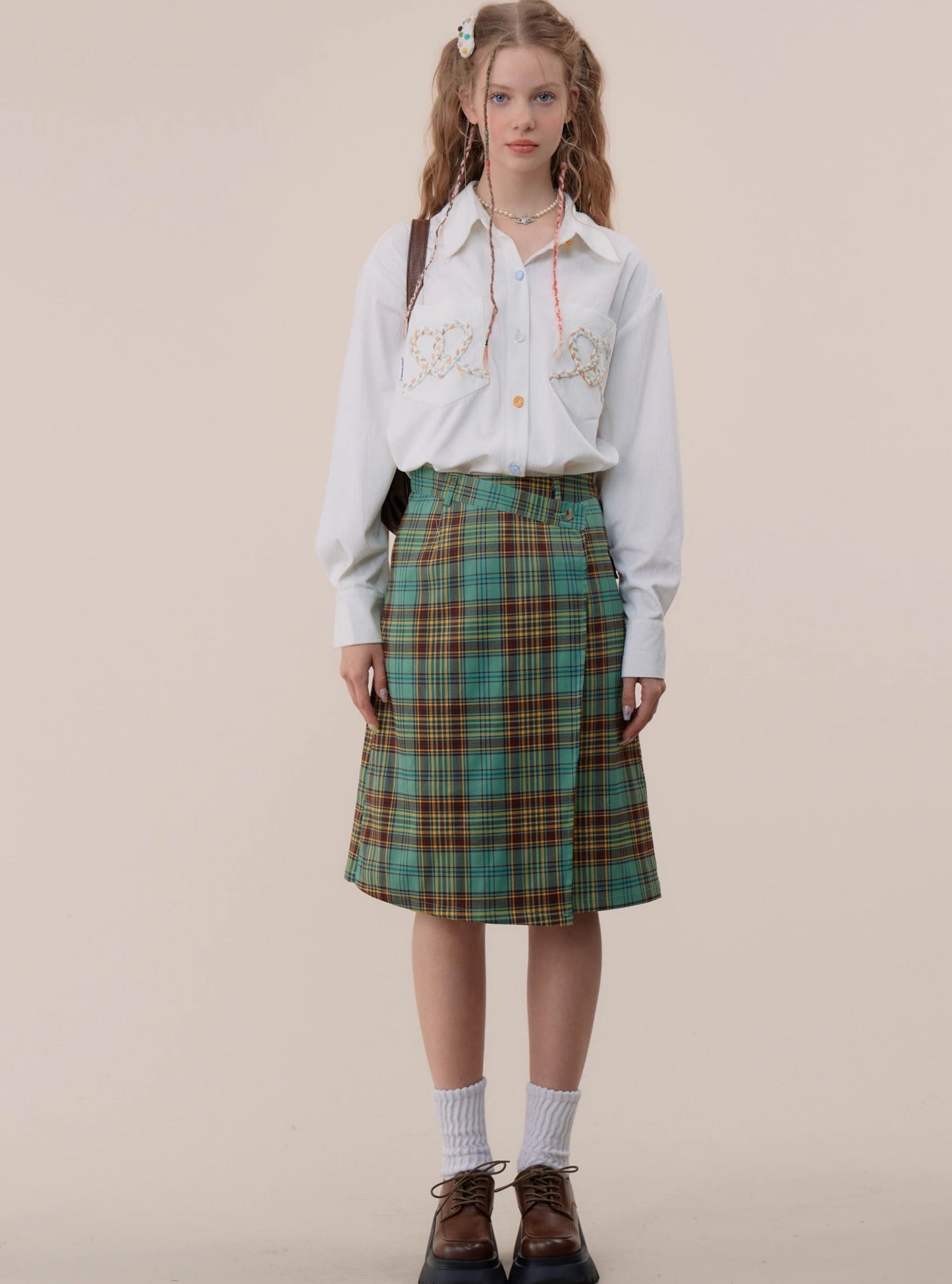 American retro hight waist plaid skirt