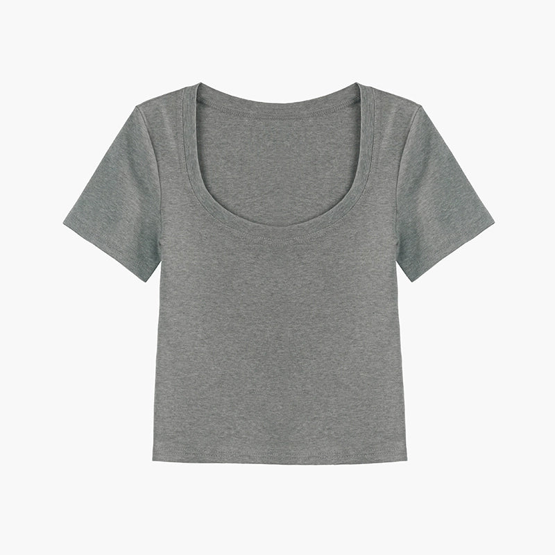 7.8 auf der neuen 85% aus Französisch Scoop Hals Schulter kurze Hülse T-Shirt Frauen Sommer reinen Wunsch Stil Raglanhülse engen Ernte Top