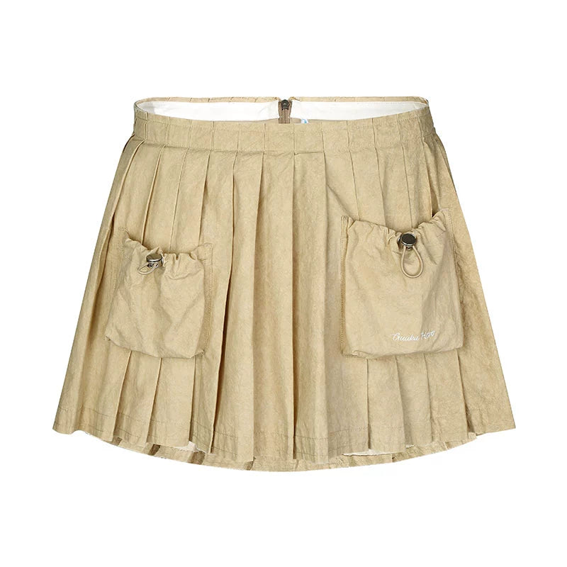 Versatile Loose Khaki Pleated Skirt