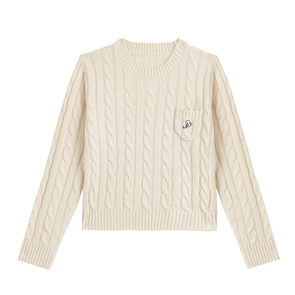 American retro pocket knitted twist sweater tops