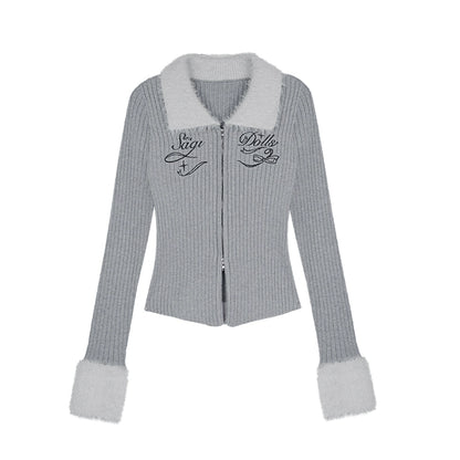 Silver Gray Knitted Slim Winter Cardigan