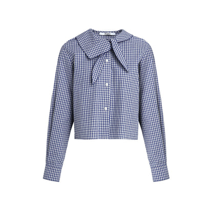 Rabbit Ear Collar Cropped Shirt