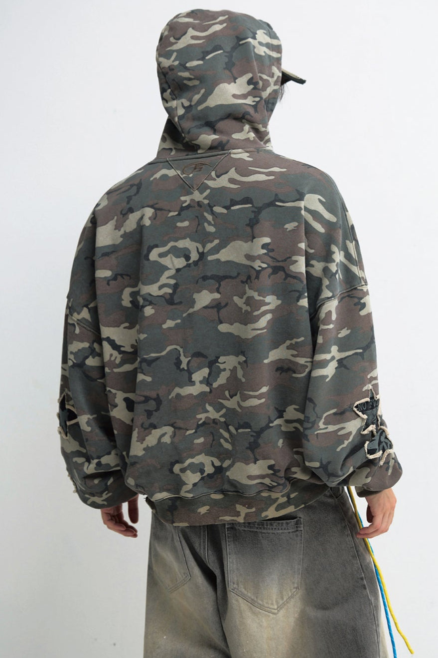 Embroidered Camouflage Hooded Sweatshirt