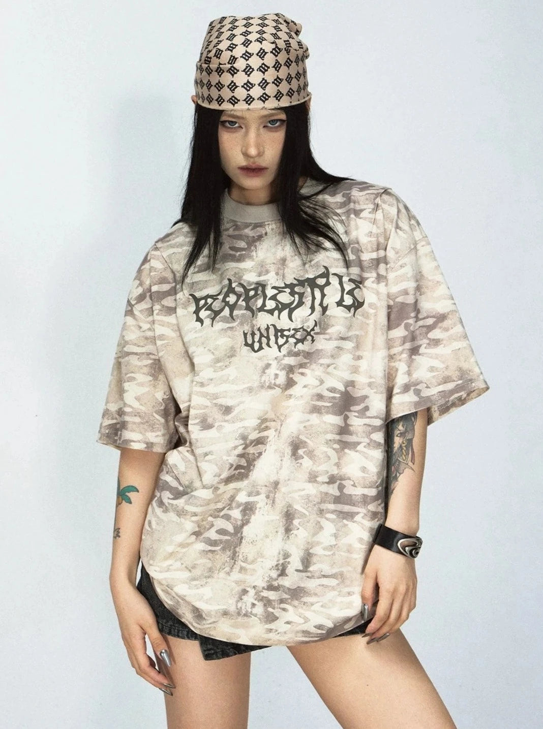 Camouflage Letter Print T-Shirt