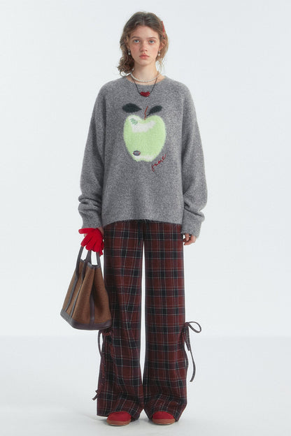 체크 드로스트링 보우 바지 