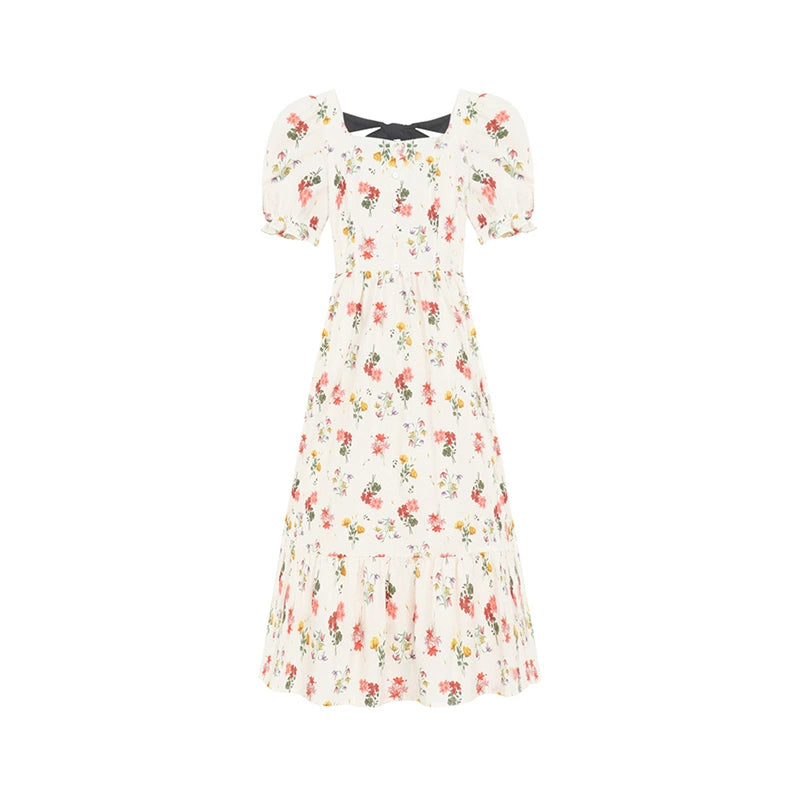 Vintage Floral Puff Sleeve Dress