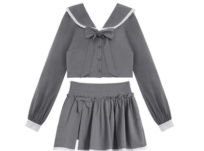 Gray bow loose and thin sailor collar Suit