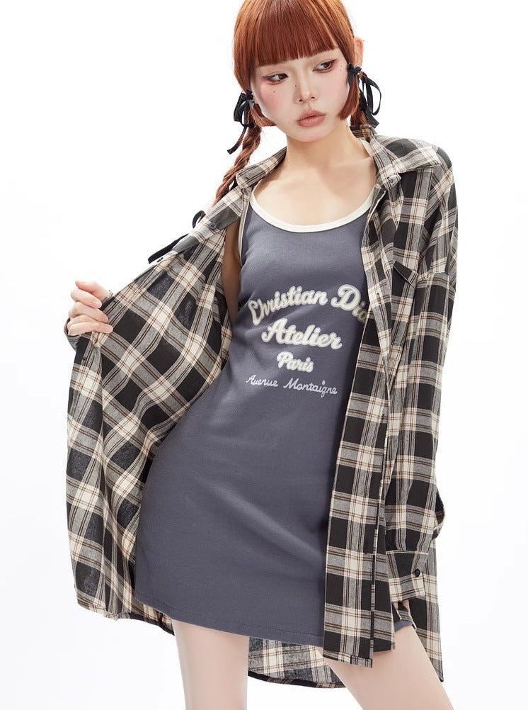 Sunscreen Plaid Long Sleeve Shirt Set