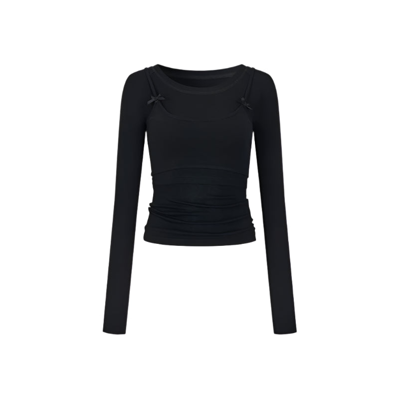 Bow Accent  Long Sleeve Tops