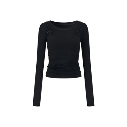 Bow Accent  Long Sleeve Tops