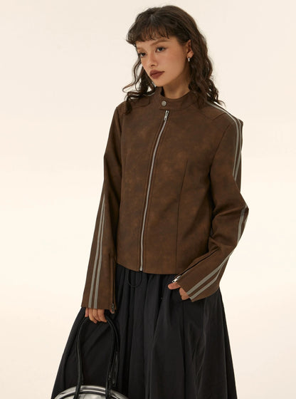 Style short leather jacket