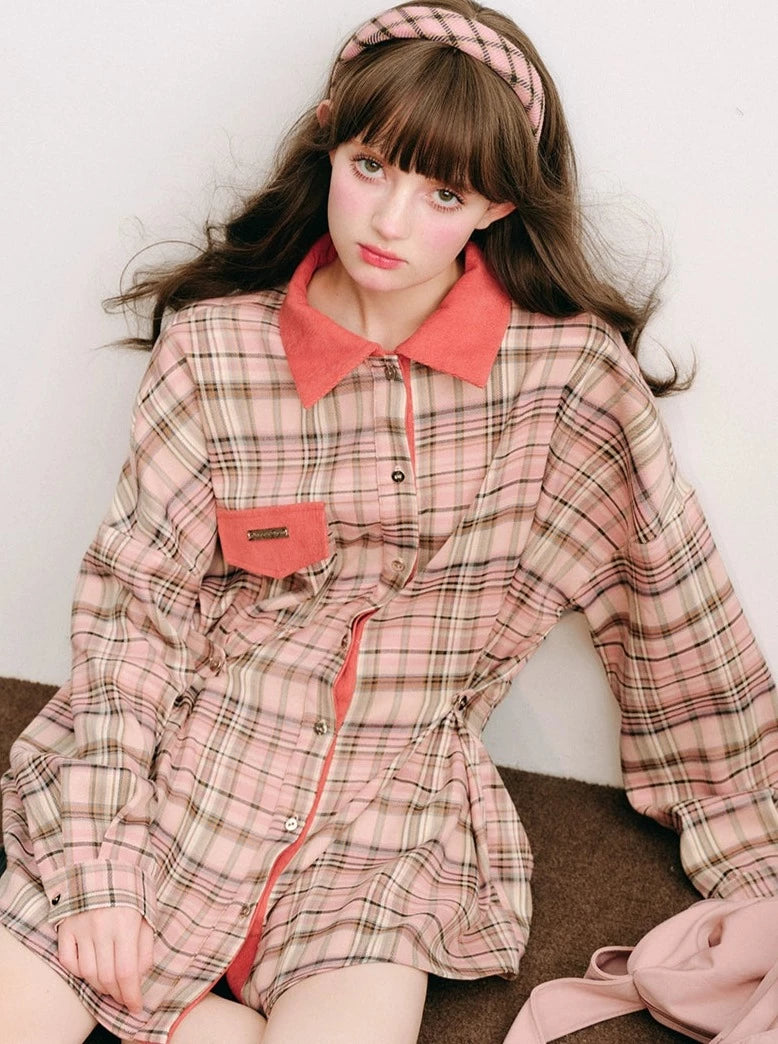 Plaid coat and skirt sets