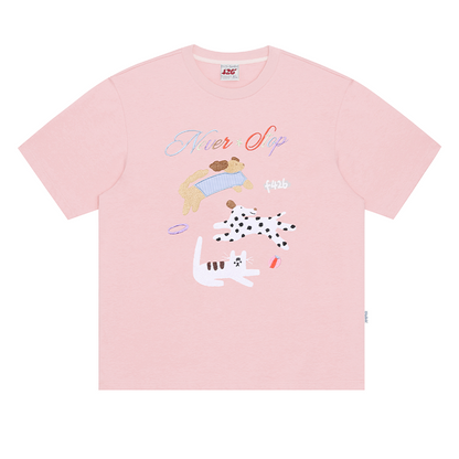 Cat Dog Embroidered T-shirt