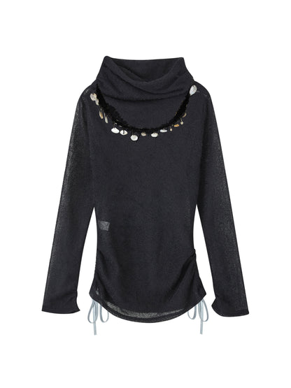 Swaying Plush High Neck Drawstring Top