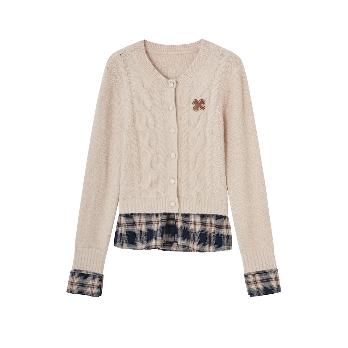 Plaid Patchwork Knit Cardigan