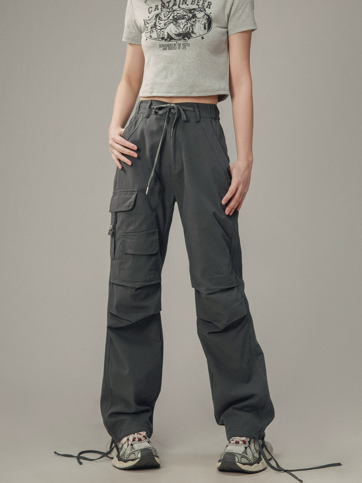 Vintage Pleated Tie-Up Cargo Pants