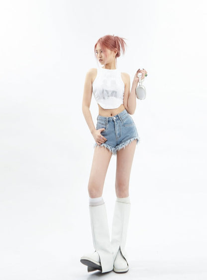 High Waist Wide Legs Slim Short Jean Pants