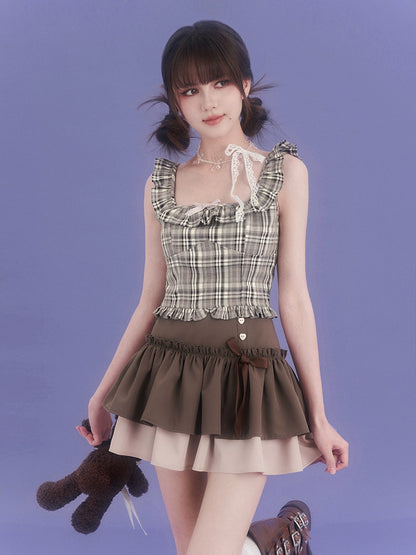 Sweet Brown Pleated Skirt