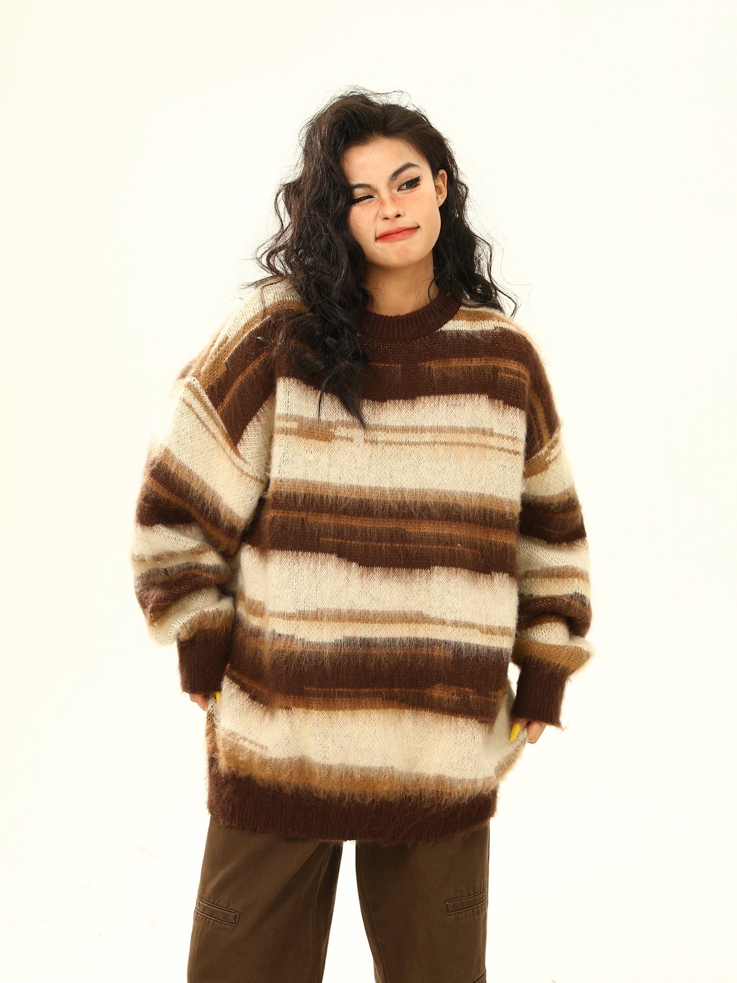 American retro mohair striped sweater