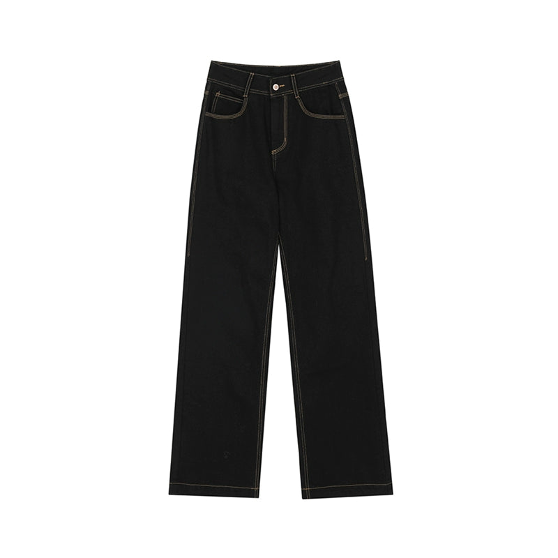 Mid-high waist straight wide-leg pants