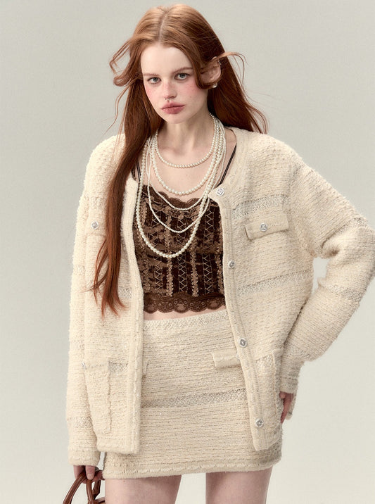 Wool Fragrance Jacket Skirt Two Piece Set