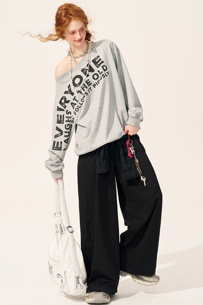 Casual Off-Shoulder Slanted Sweatshirt