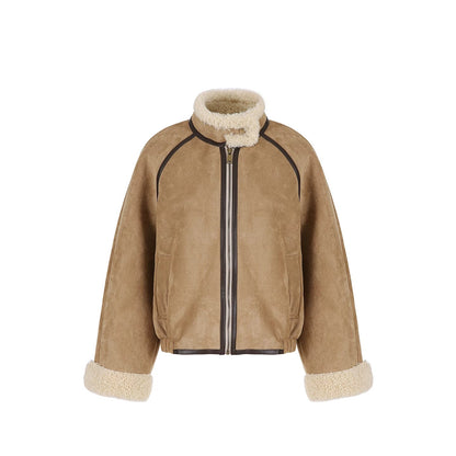 Color-Blocked Suede Shearling Coat