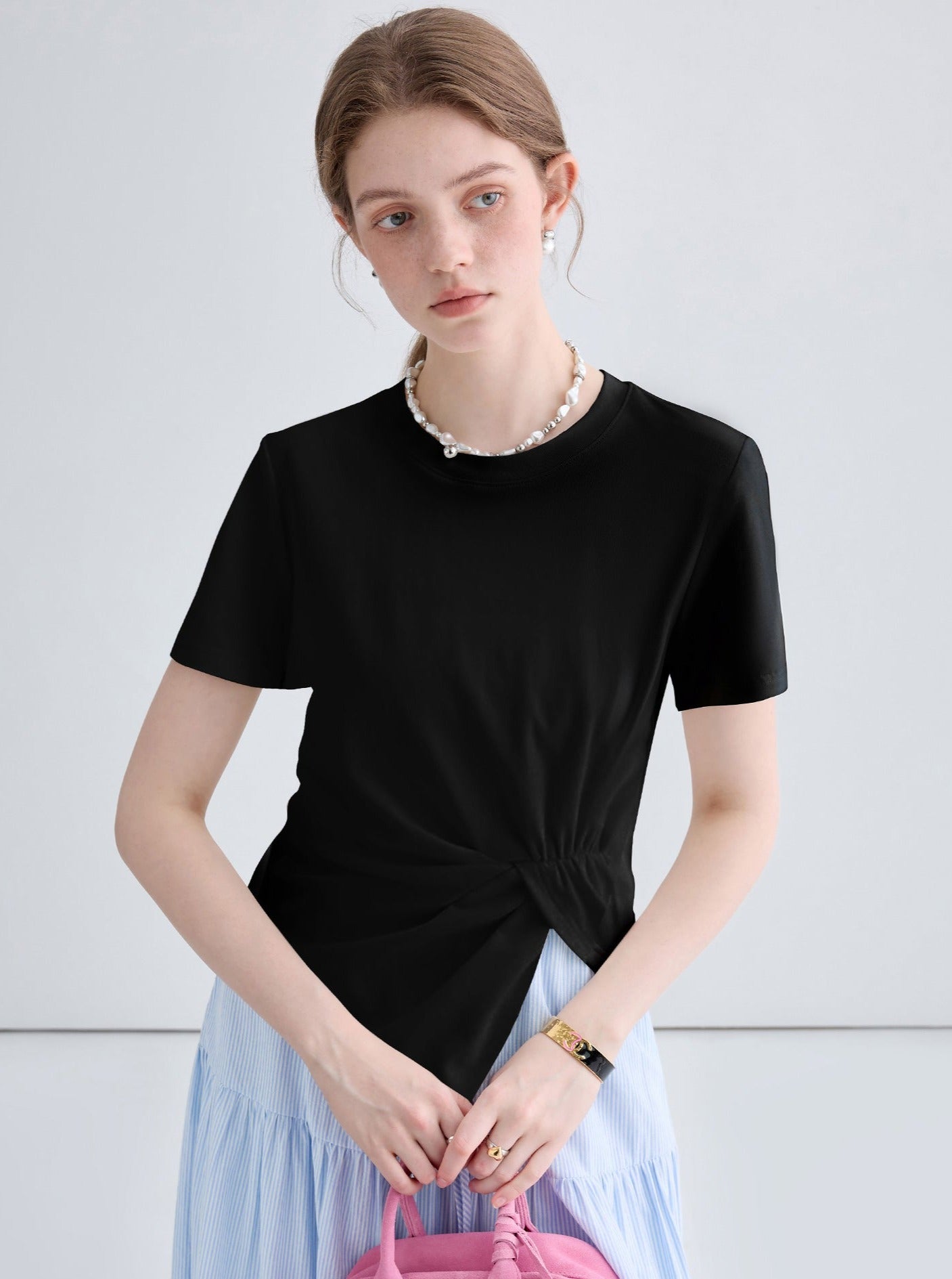 Short Sleeve Irregular Pleated Top