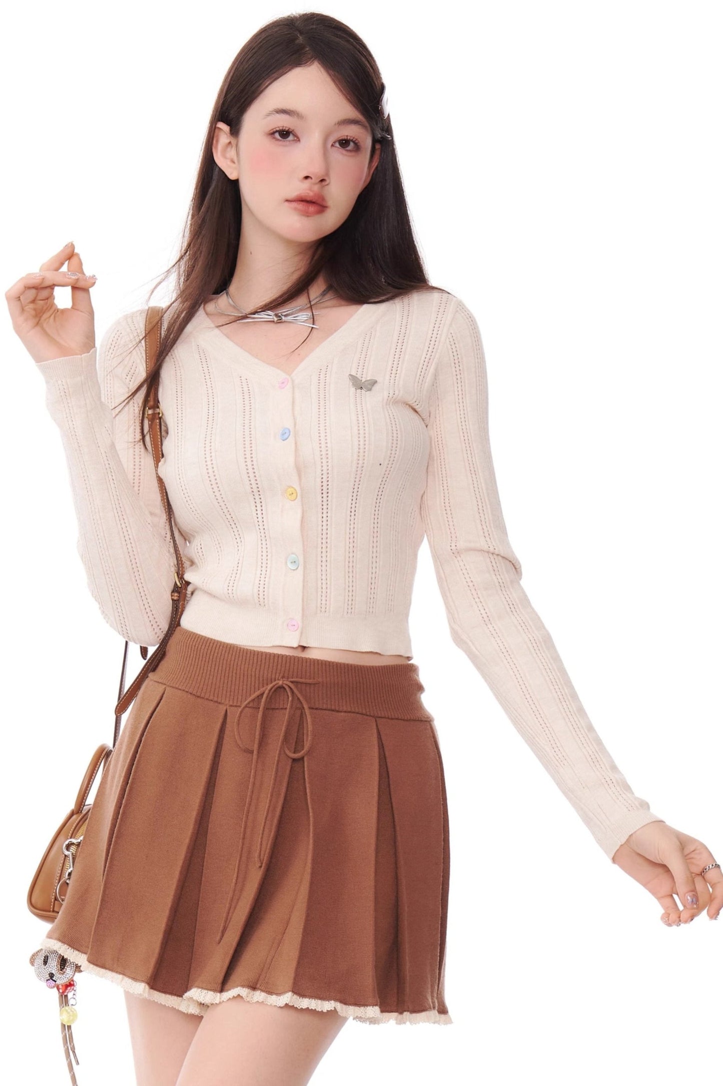 Retro V-Neck Cropped Cardigan