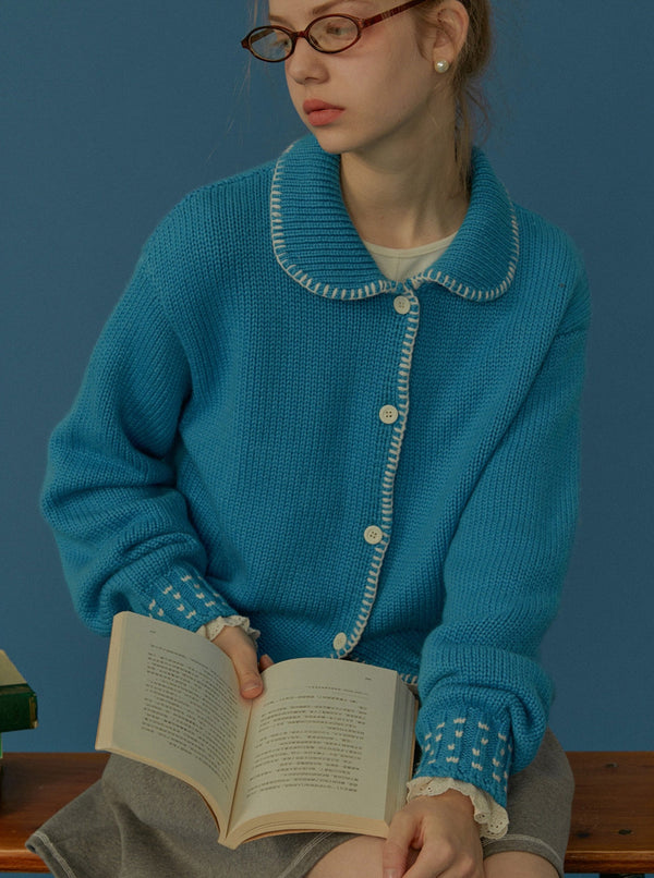 Lapel handmade contrasting edge cardigan