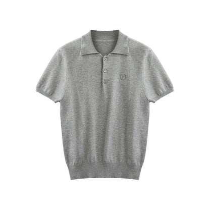 Casual Gray Polo Knit Tee T-Shirt