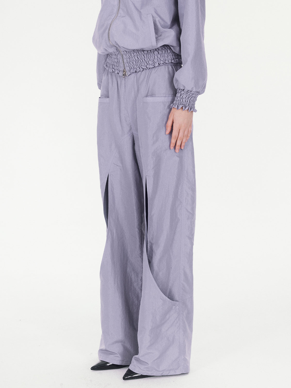 Cut-out loose-leaf stitching wide-leg pants