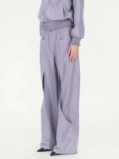 Cut-out loose-leaf stitching wide-leg pants