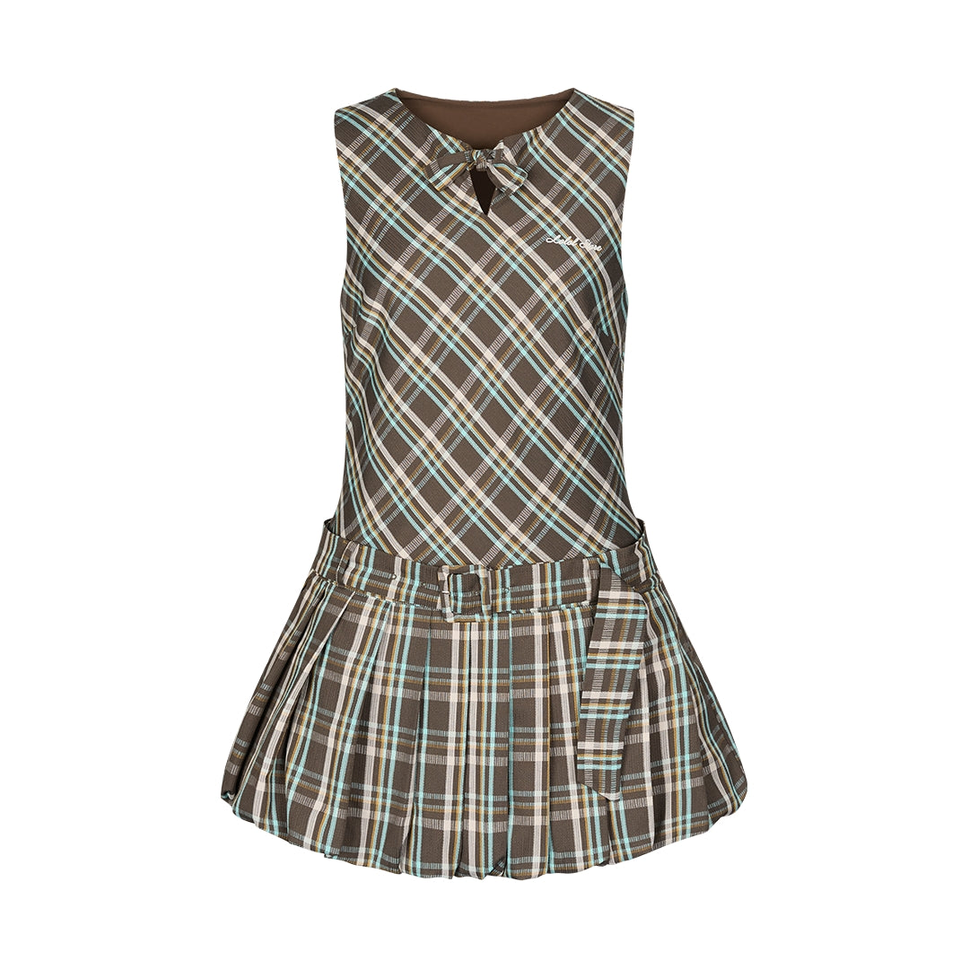 Plaid Bowknot Pleated Dress