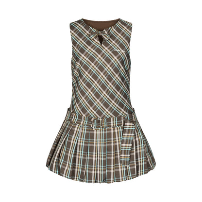 Plaid Bowknot Pleated Dress
