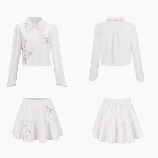 Short shirt embroidered skirt setup