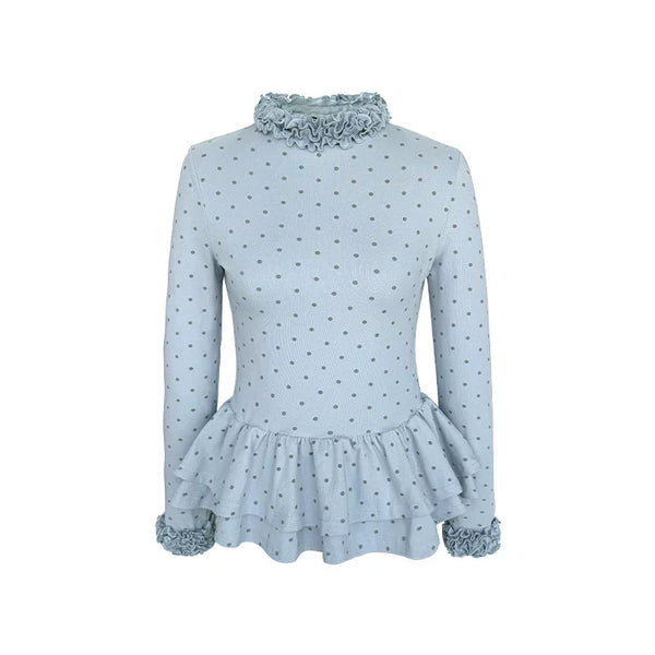 Gray Polka Dot Knitted Shirt Set-Up