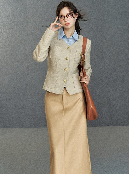 Original Retro Small V-Neck Tweed Jacket