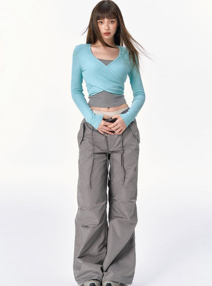 Vintage Loose Wide Leg Grey Cargo Trousers