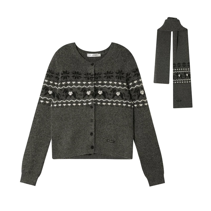 Jacquard Knit Cardigan Set