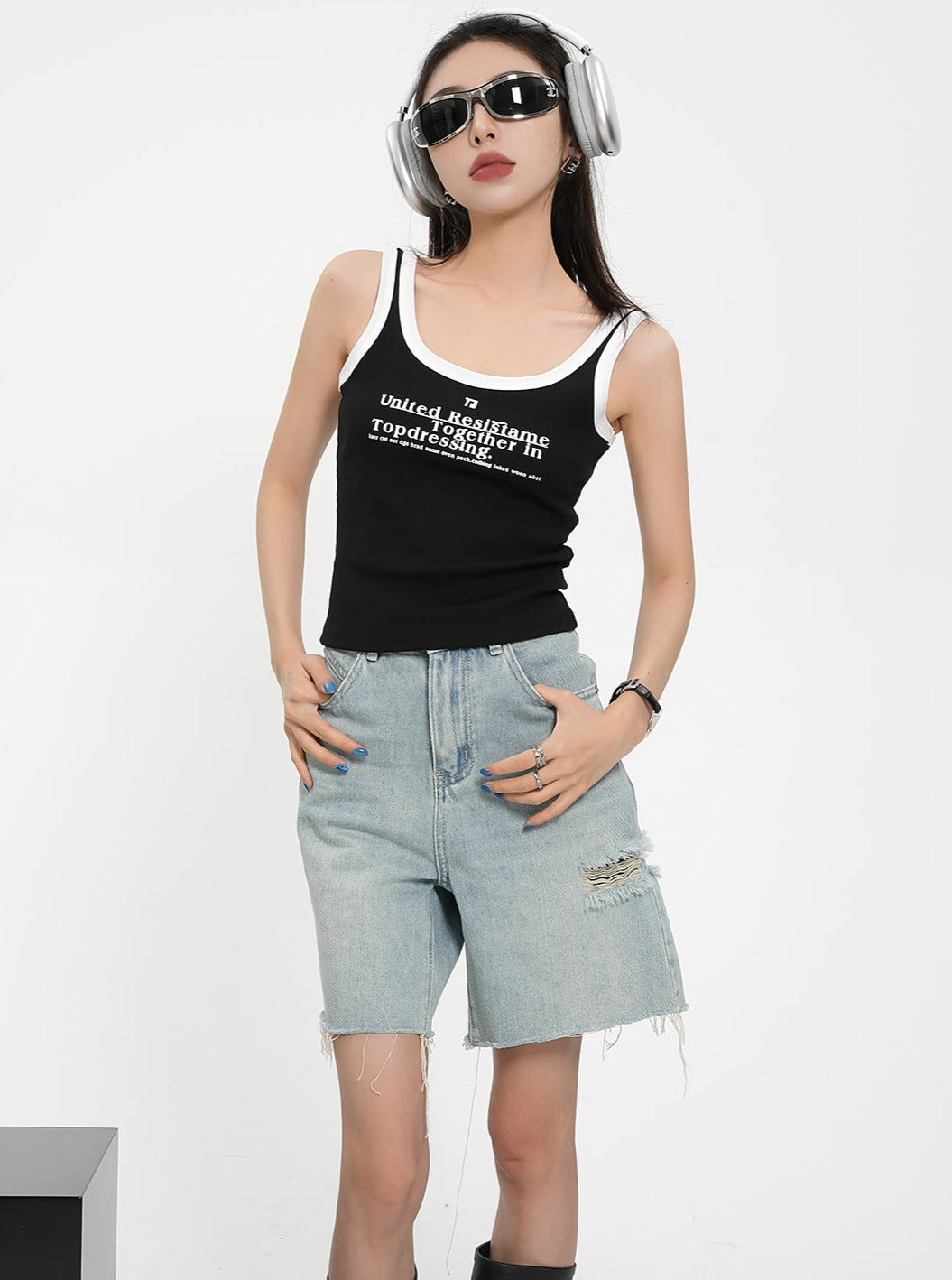 SRYS American Street Stitching kontrastierenden Monogramm Druck Camisole Frauen Cropped Sommer neue äußere Top