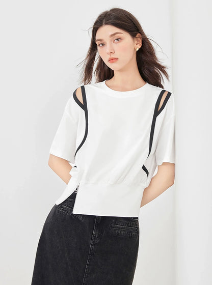 White Off Slit Short Sleeve T-Shirt